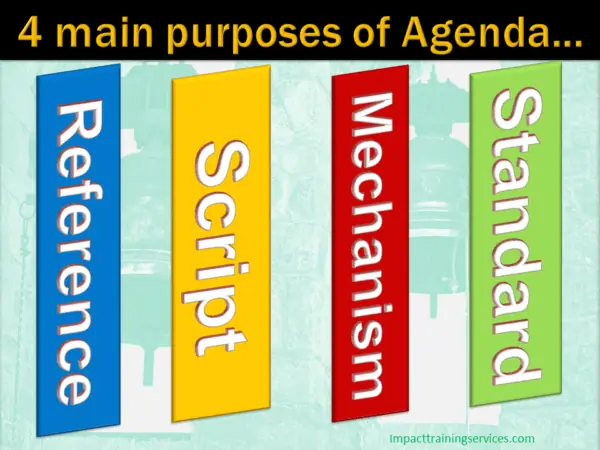 image showing 4 main purposes of the meeting agenda