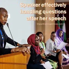 cover image of woman at lectern handling questions effectively after speech
