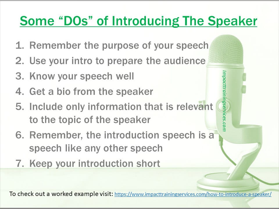 list of things to do when you introduce a speaker