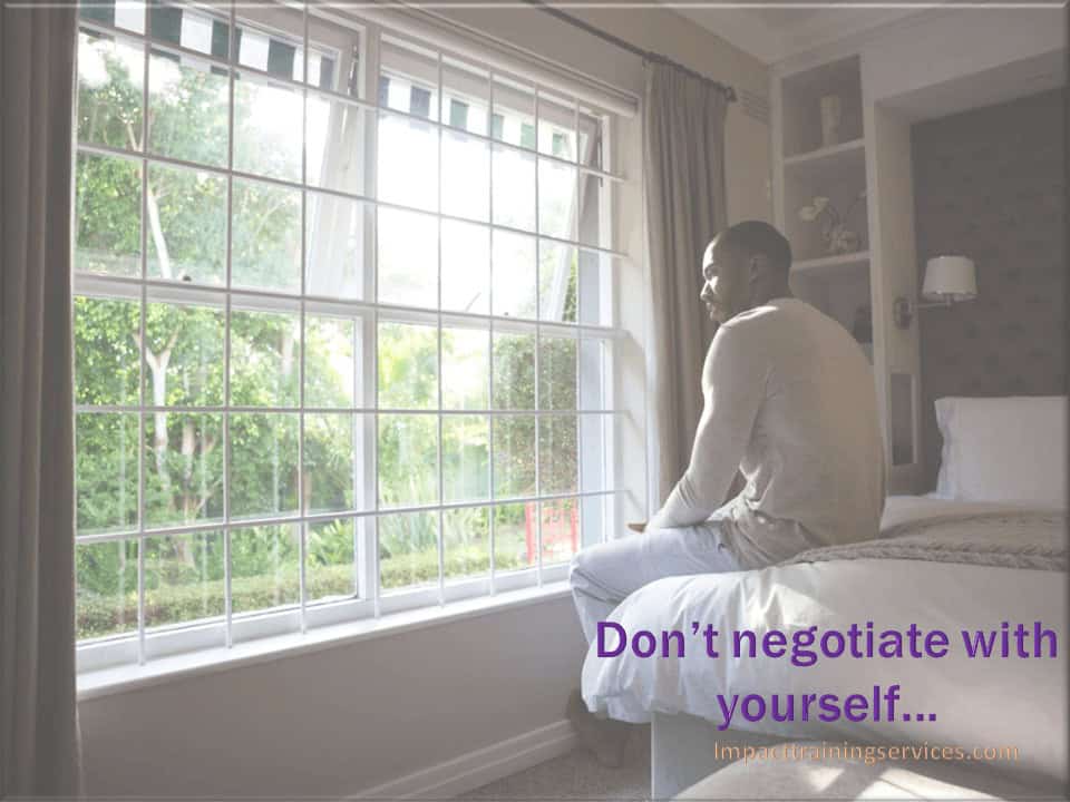Image of smart man who realised that good advice for growth is not negotiating with yourself