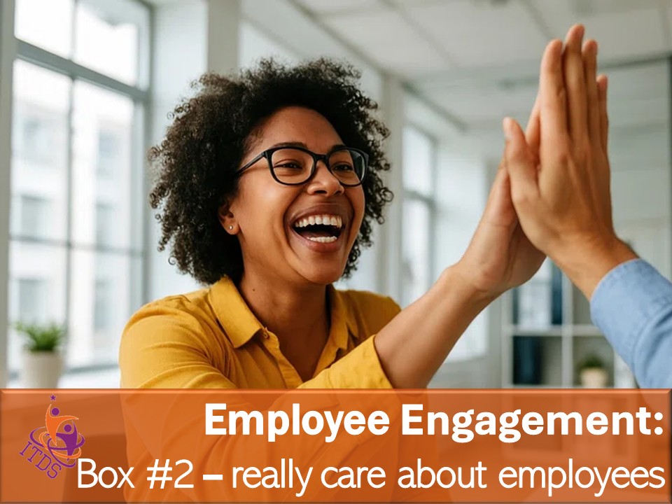 image of engaged female employee experiencing genuine care by employer