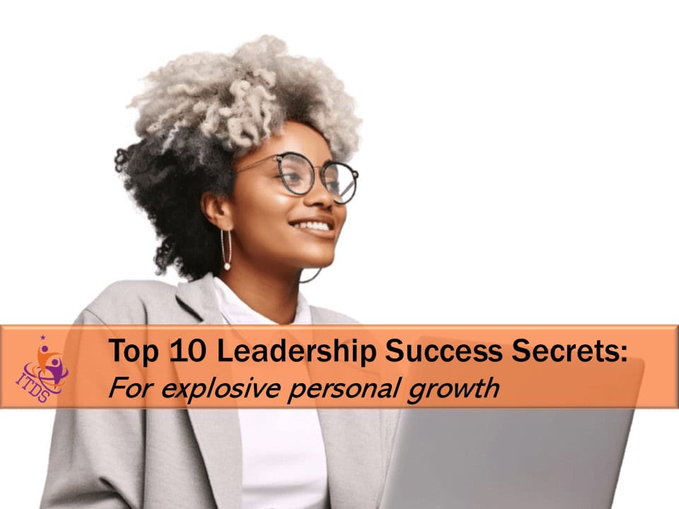Cover image for blog post Leadership Success Secrets showing happy female leader