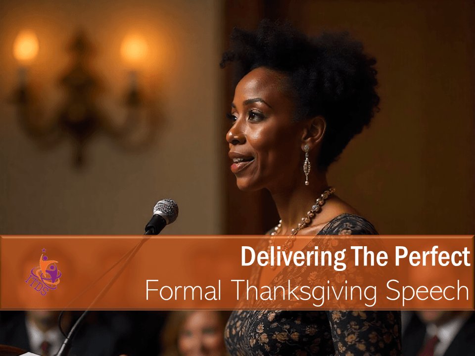 Classy looking mature black woman delivering thanksgiving speech
