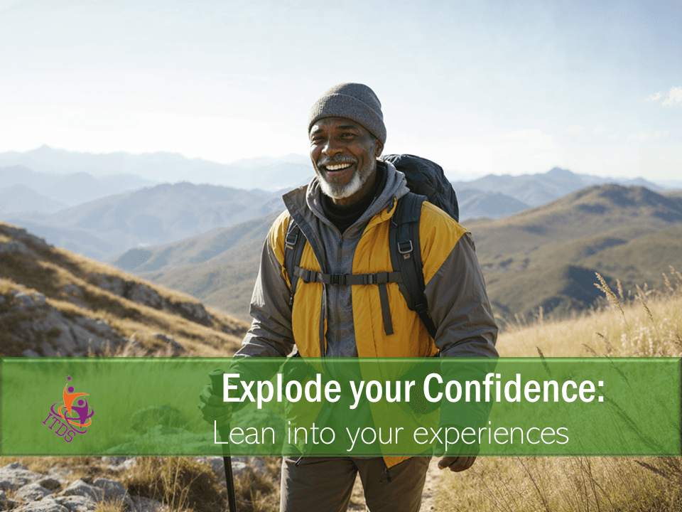older black man leaning into his experiences and exploding his confidence