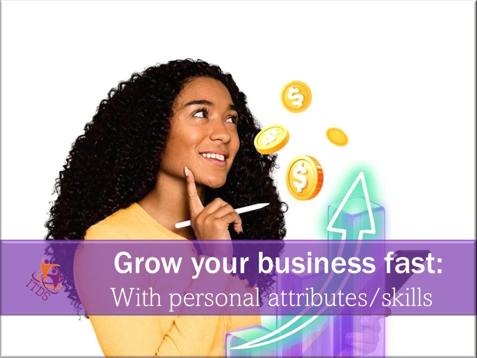 Female business owner thinking about how to use her skills and attributes to grow her business fast