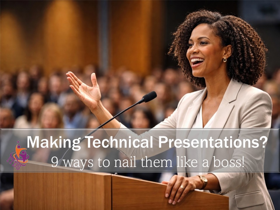 Professional female speaker making a technical presentation